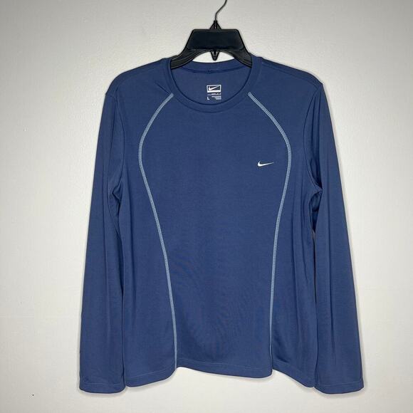 Nike Women's Performance Base Layer Long Sleeve T Shirt Size Large Blue Ski Snow - Picture 1 of 7